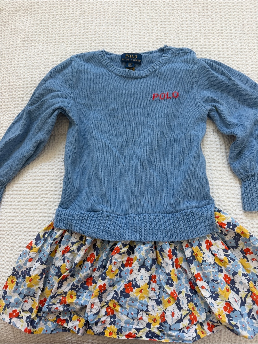 Polo by Ralph Lauren Light Blue Knit Top with Floral Skirt Panel